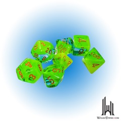 Gemini - Polyhedral 7-die Set Plasma Green-Teal/Orange Luminary